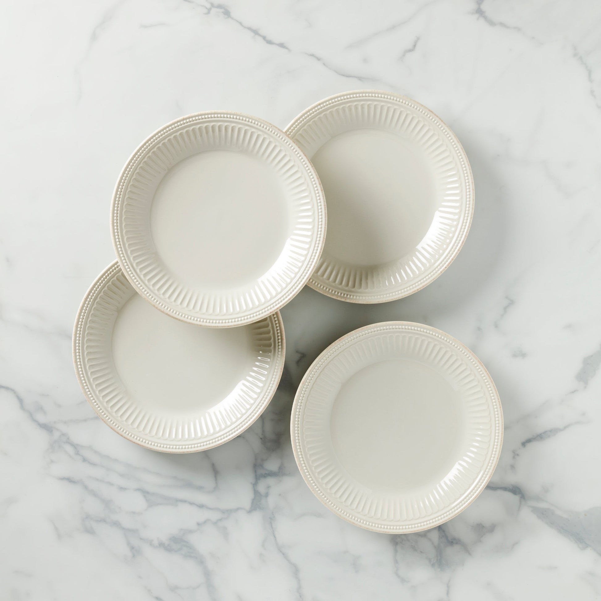 French Perle Groove White Dinner Plates, Set of 4