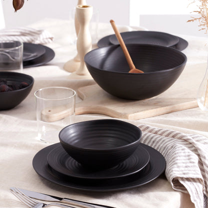 Ridge Black 12-Piece Dinnerware Set