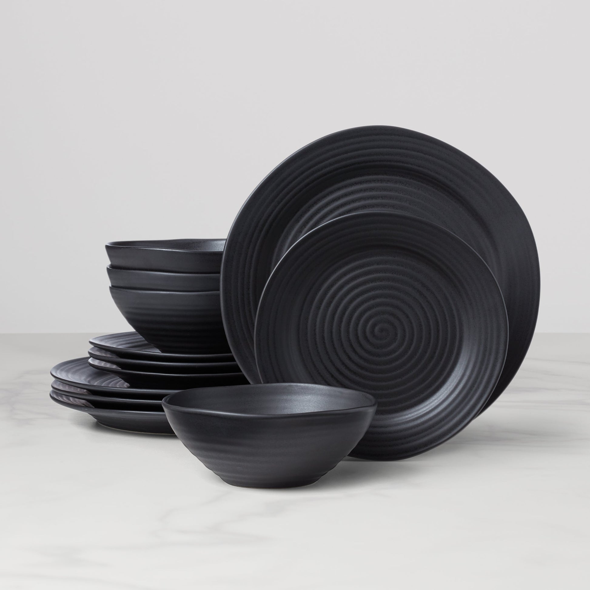 Ridge Black 12-Piece Dinnerware Set