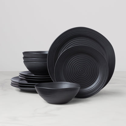 Ridge Black 12-Piece Dinnerware Set