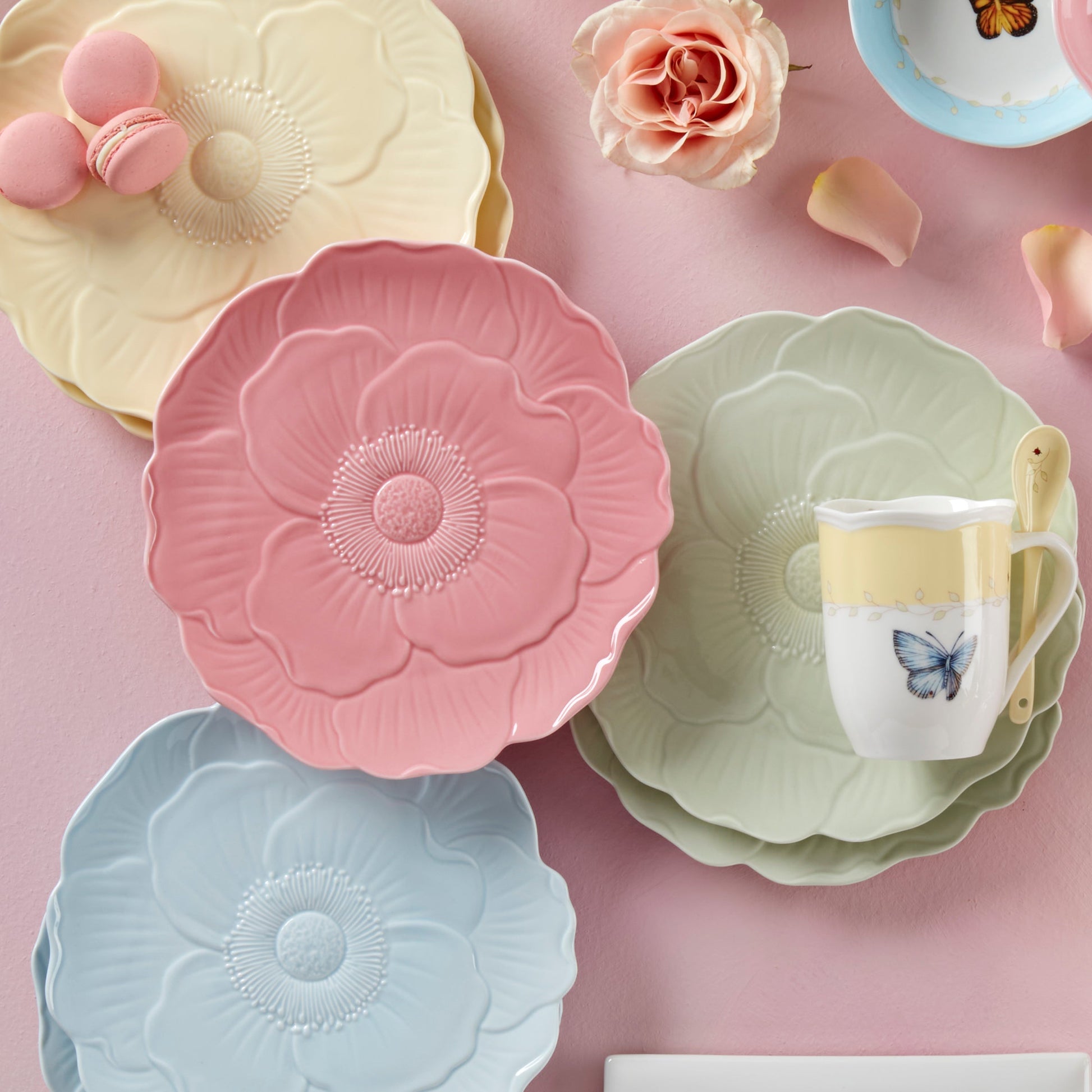 Butterfly Meadow Floral Pink Accent Plates, Set of 4