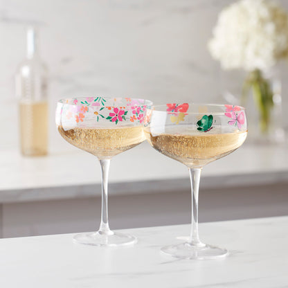 Floral Brights Coupe Glasses, Set of 2