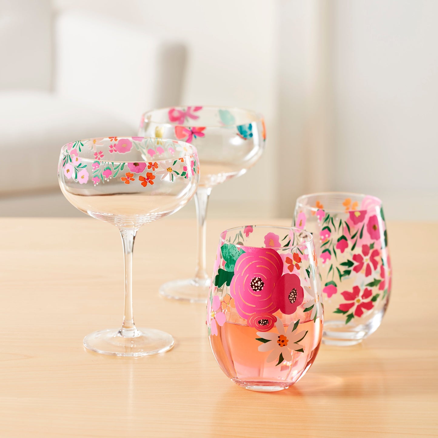 Floral Brights Coupe Glasses, Set of 2