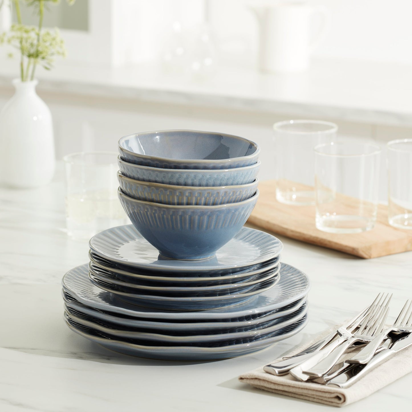 Artisanal Stripe Blue 12-Piece Dinnerware Set