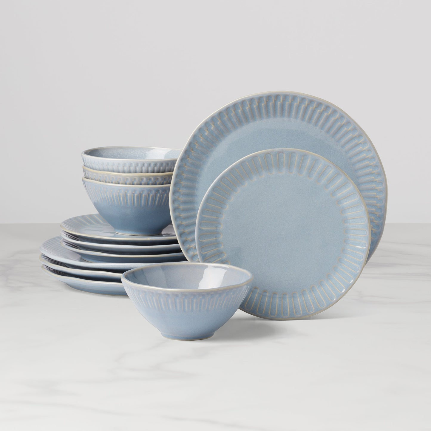 Artisanal Stripe Blue 12-Piece Dinnerware Set