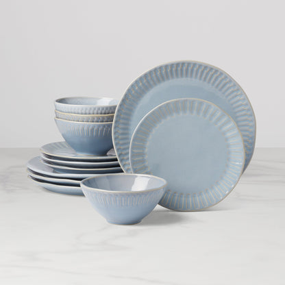 Artisanal Stripe Blue 12-Piece Dinnerware Set