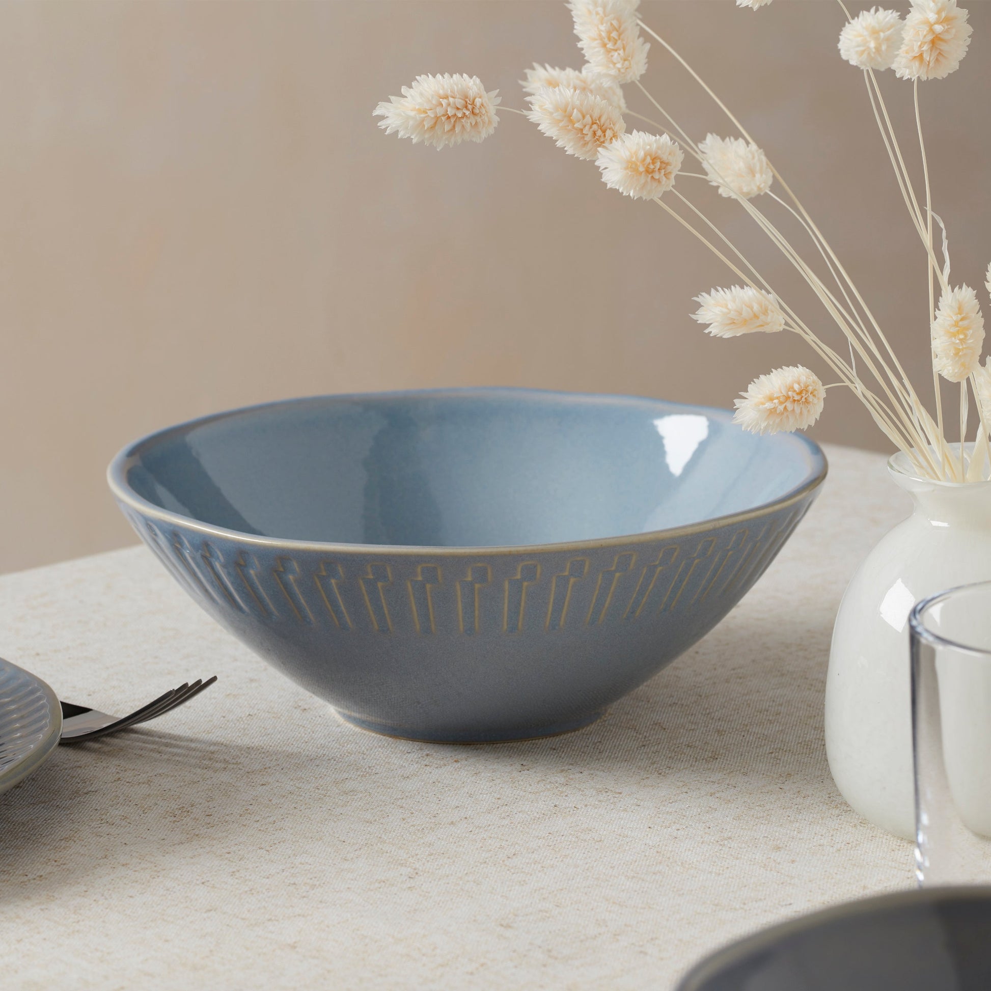 Artisanal Stripe Blue Serving Bowl