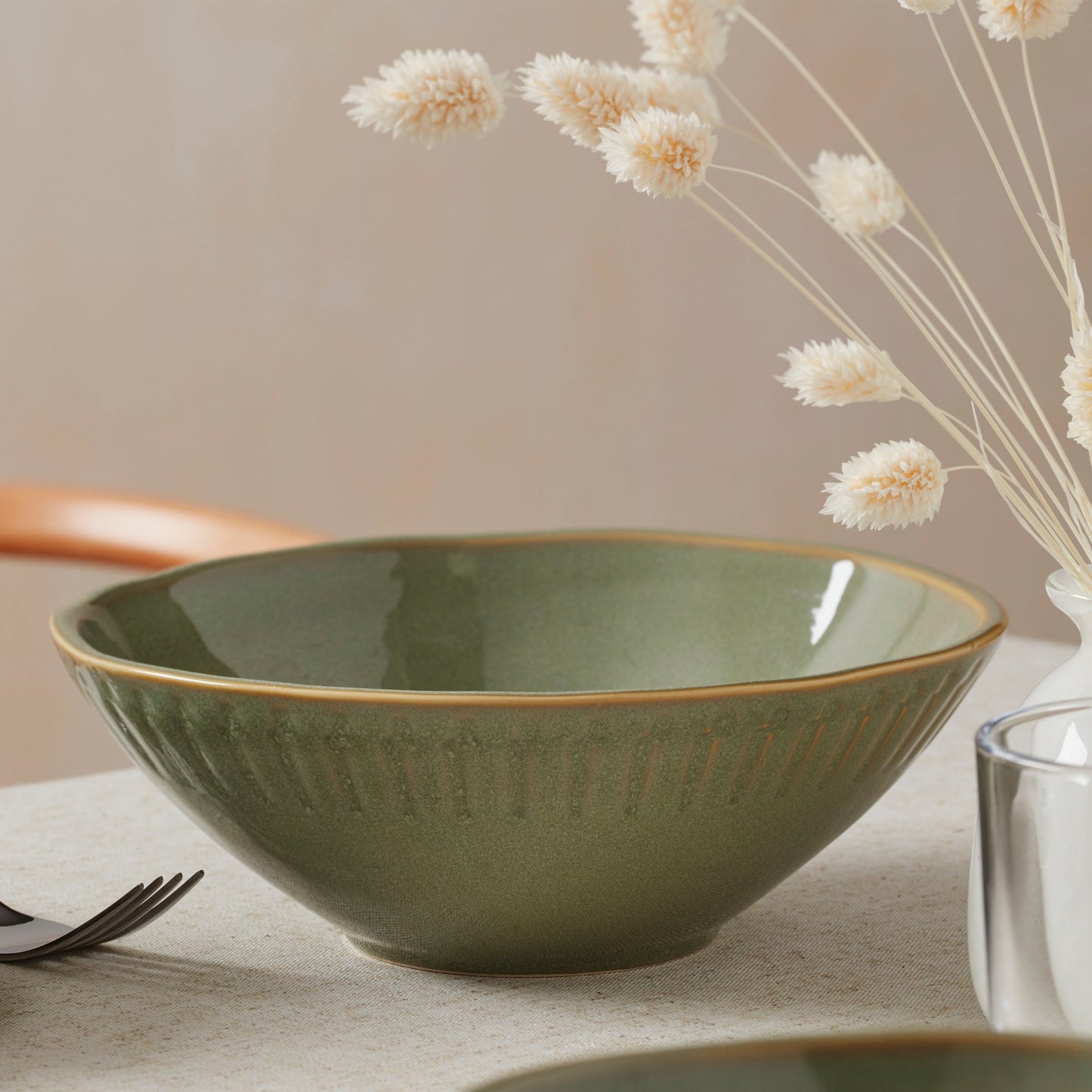 Artisanal Stripe Green Serving Bowl