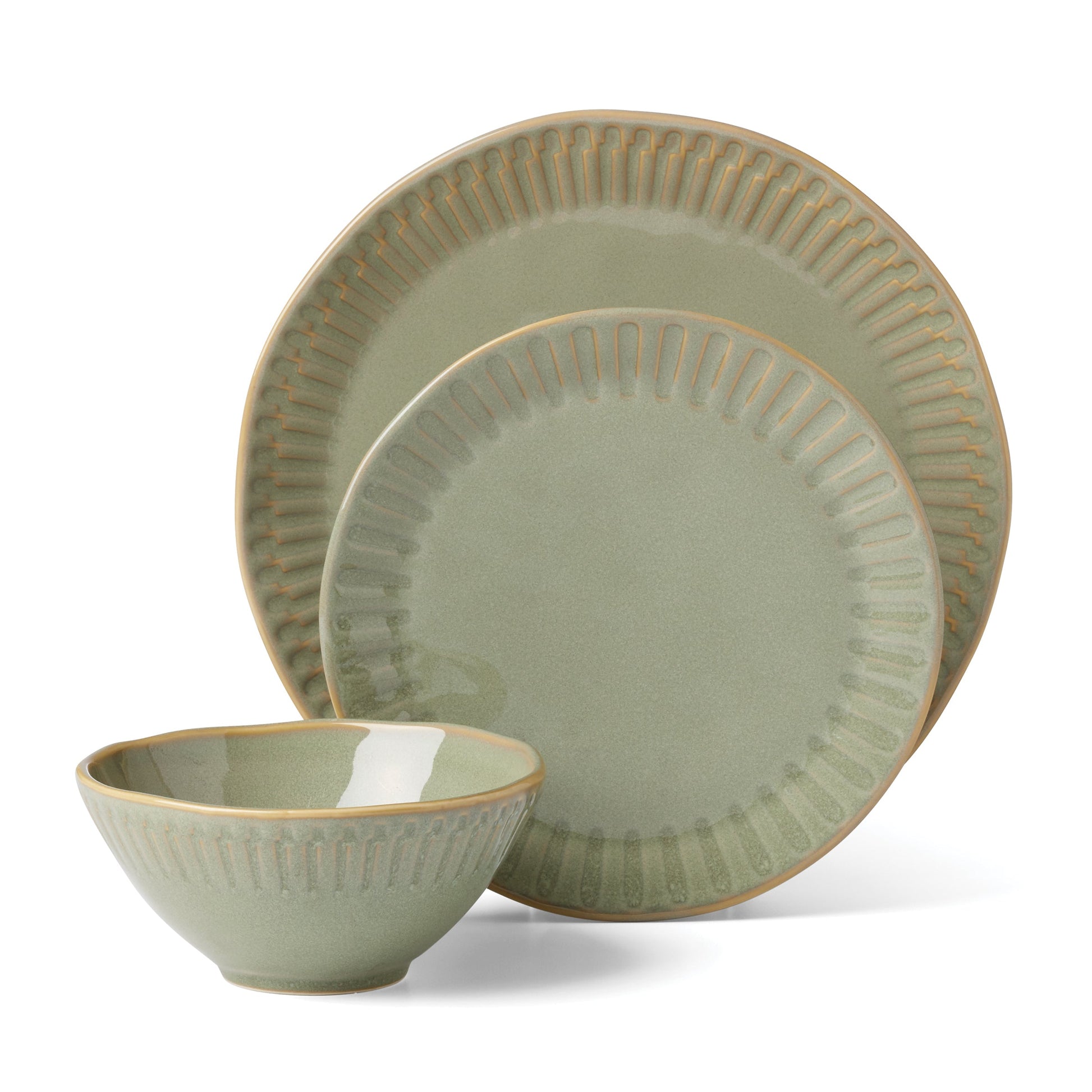 Artisanal Stripe Green 12-Piece Dinnerware Set