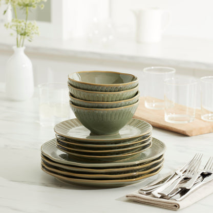Artisanal Stripe Green 12-Piece Dinnerware Set