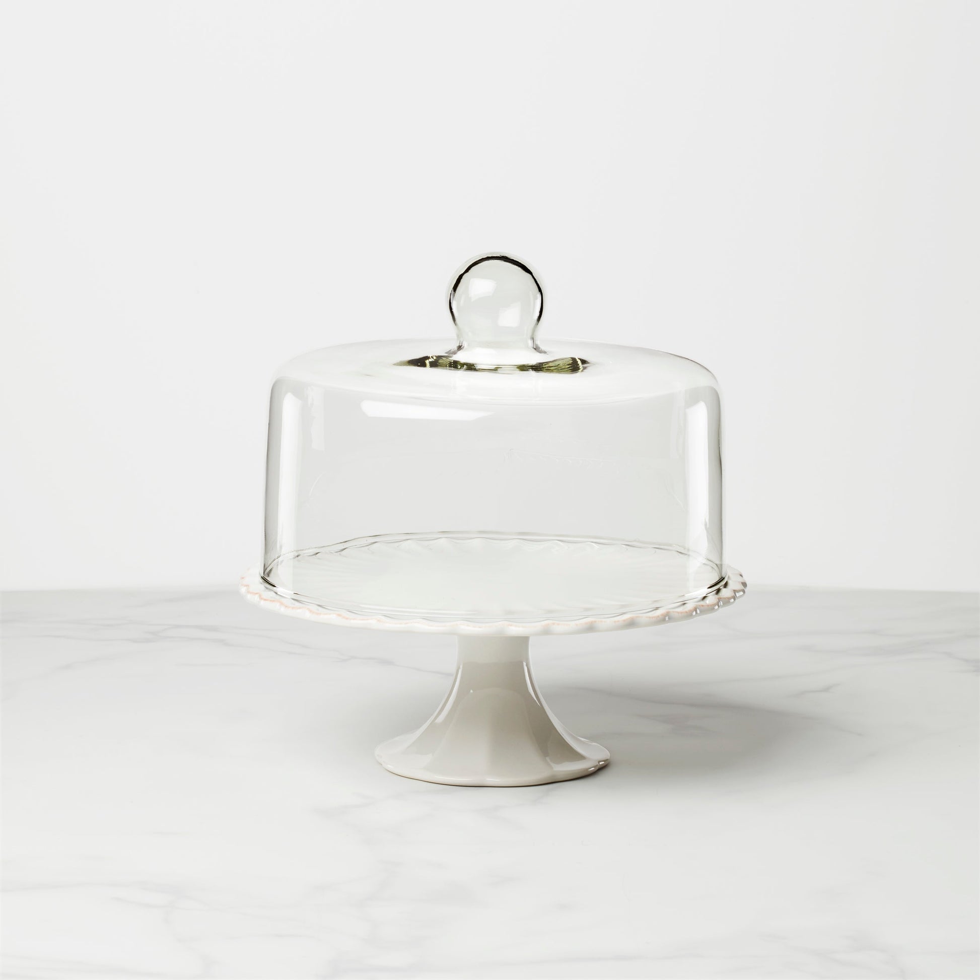French Perle White Cake Plate with Dome