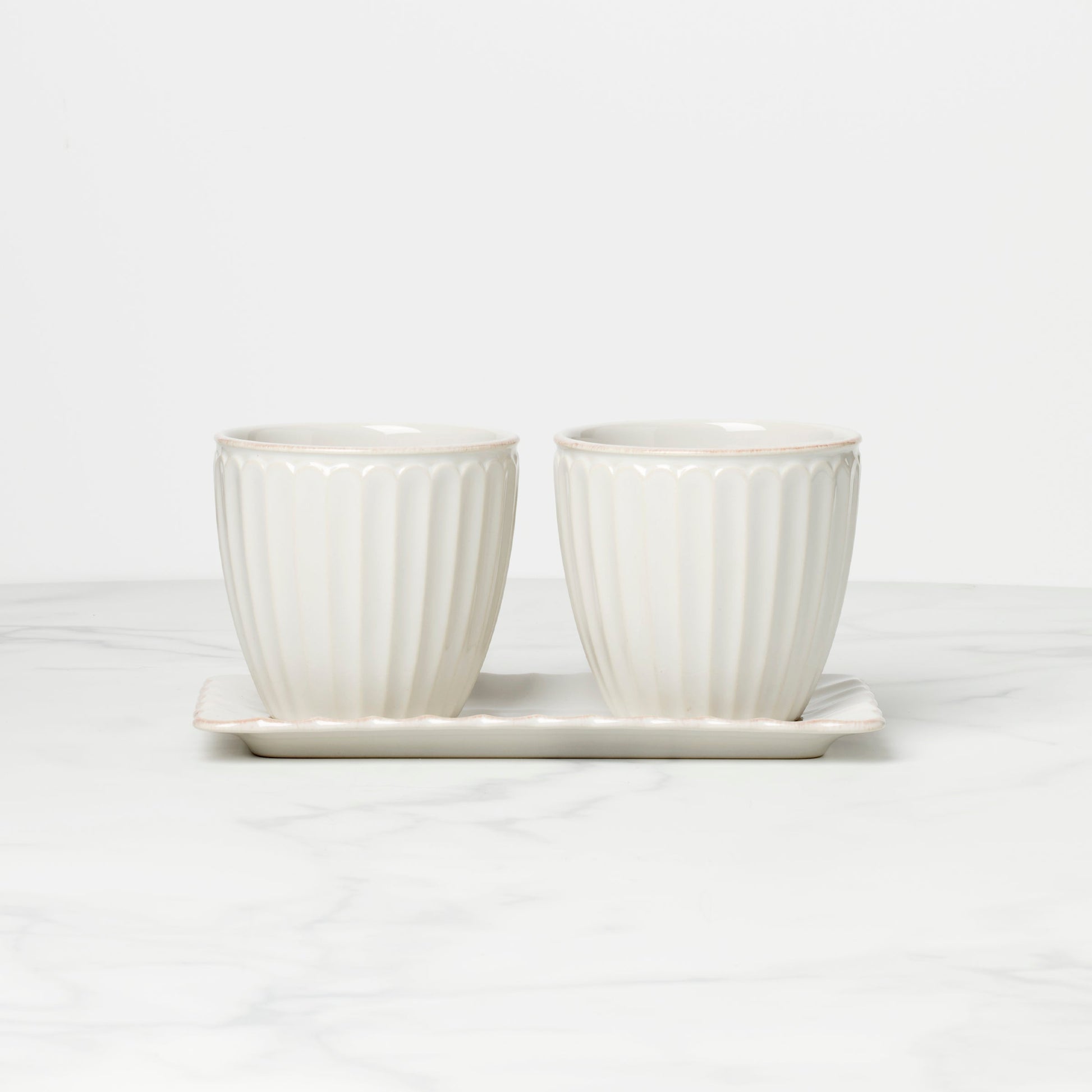 French Perle Scallop White 3-Piece Herb Pot Set