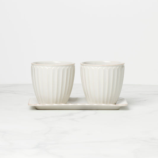 French Perle Scallop White 3-Piece Herb Pot Set