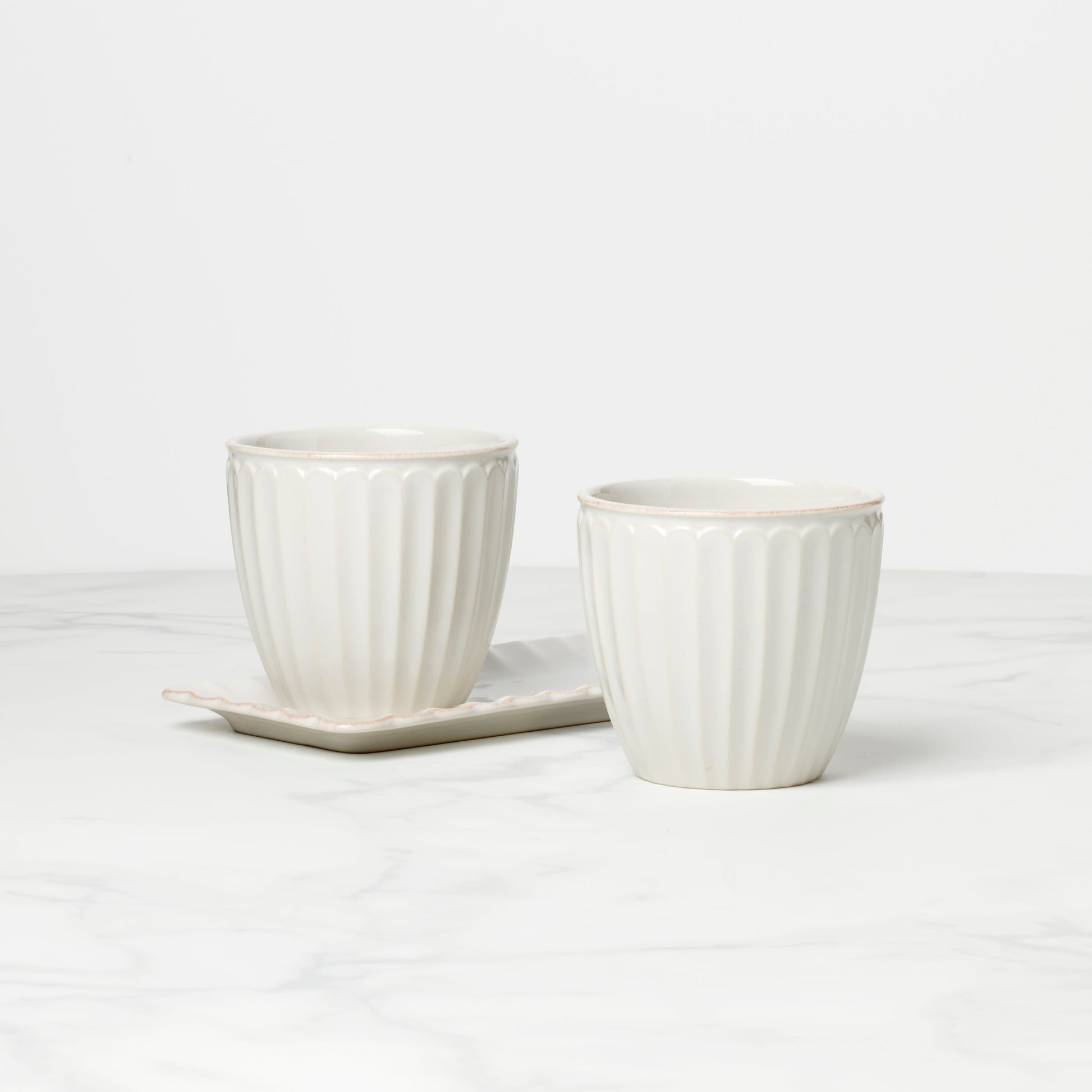 French Perle Scallop White 3-Piece Herb Pot Set