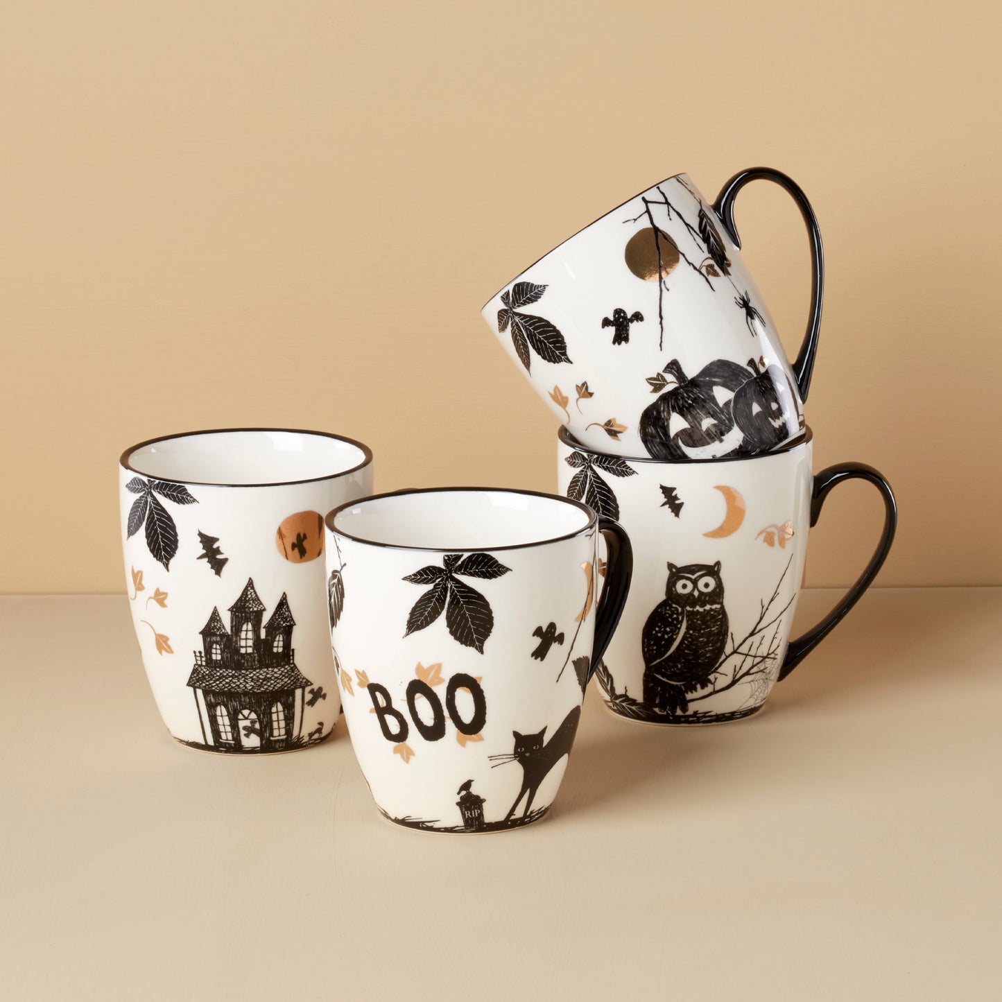 Haunted Halloween Mugs, Set of 4