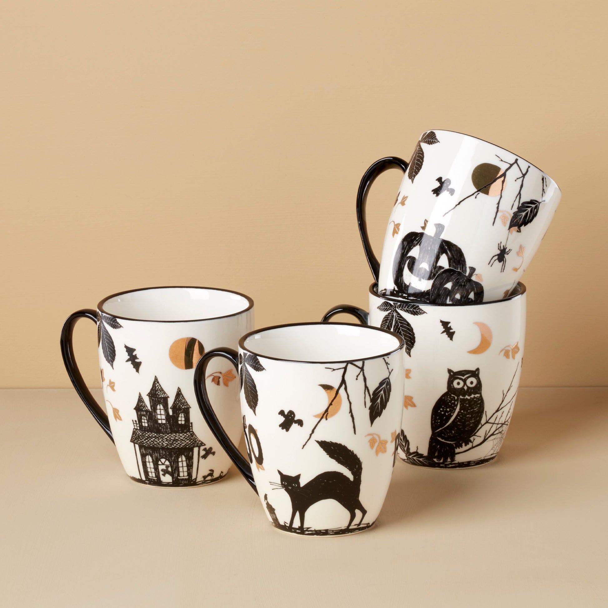 Haunted Halloween Mugs, Set of 4