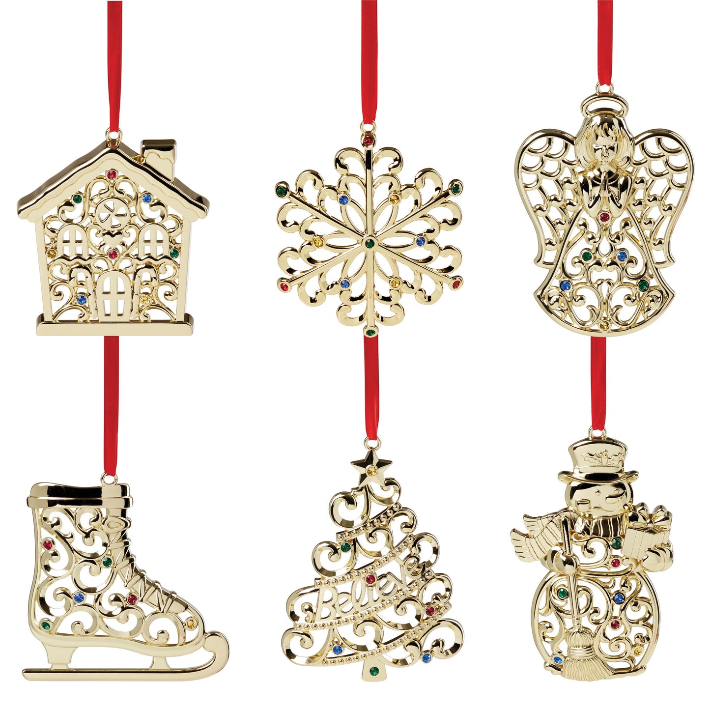 Sparkle & Scroll 6-Piece Gold Ornament Set