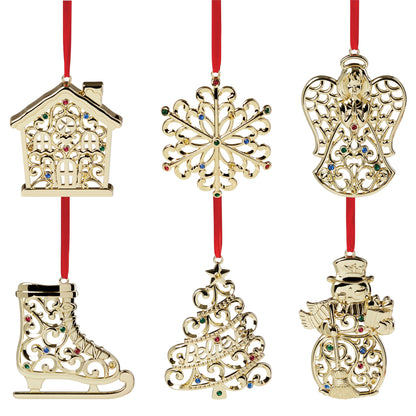 Sparkle & Scroll 6-Piece Gold Ornament Set