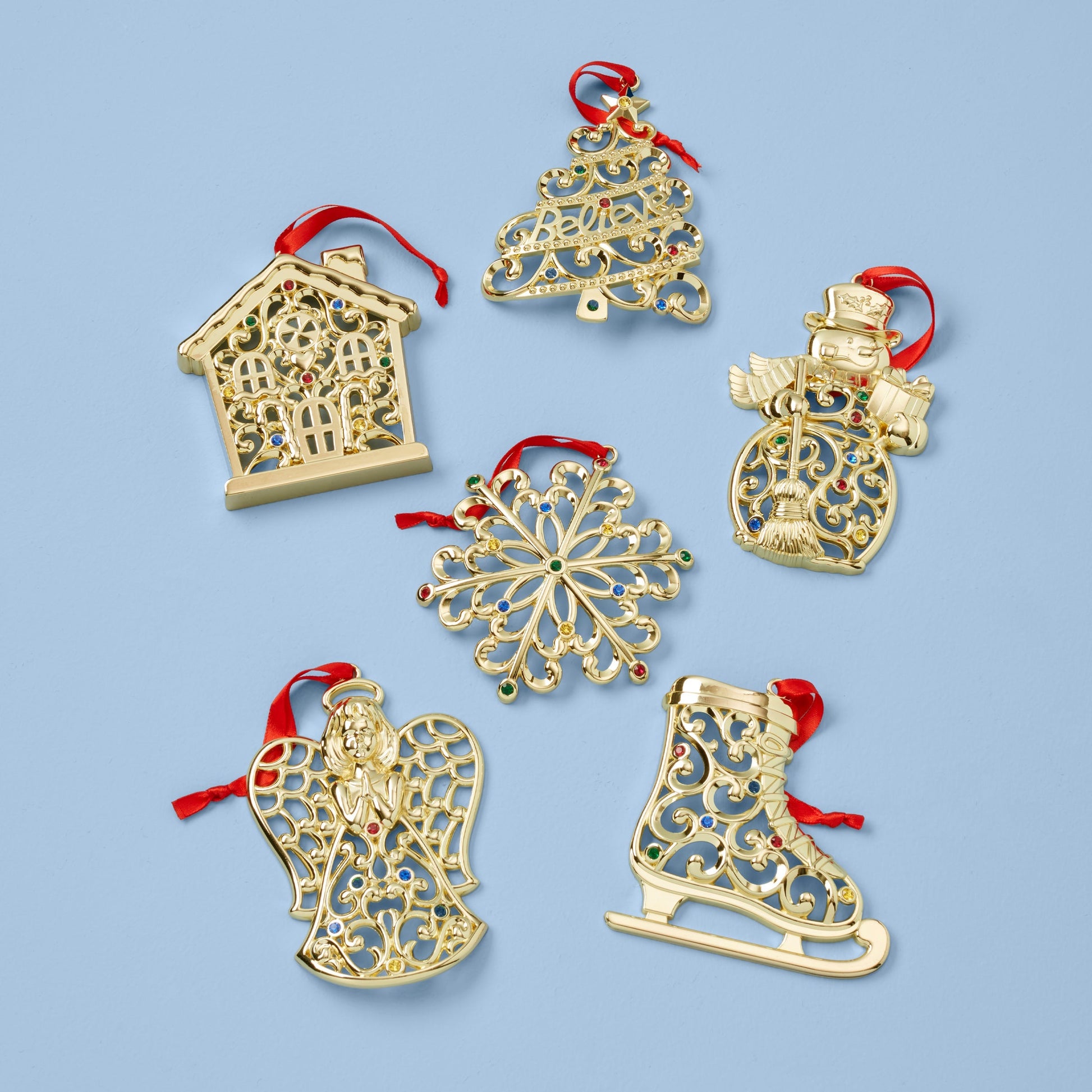 Sparkle & Scroll 6-Piece Gold Ornament Set