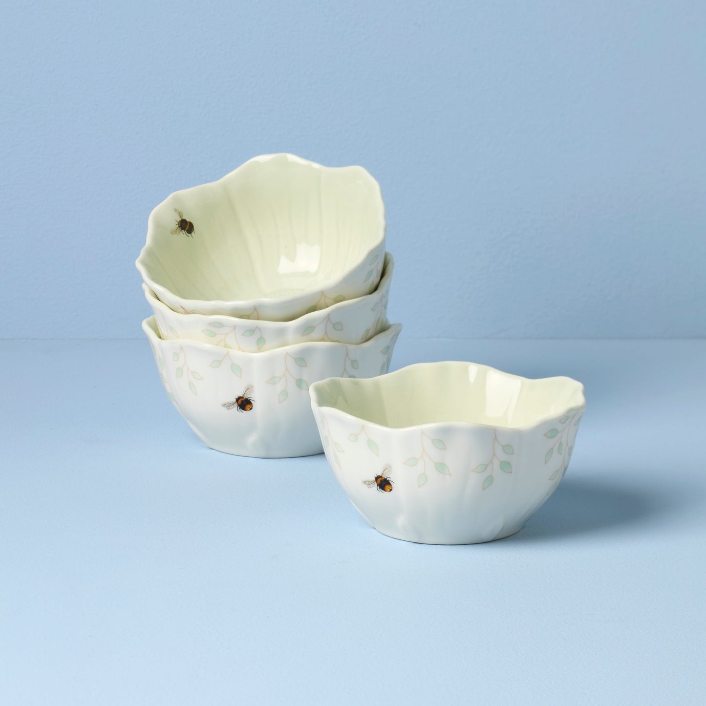 Butterfly Meadow Floral Green Dessert Bowls, Set of 4