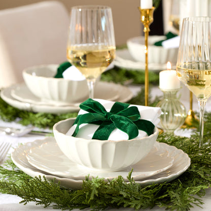 French Perle Scallop White Dinner Plates, Set of 4