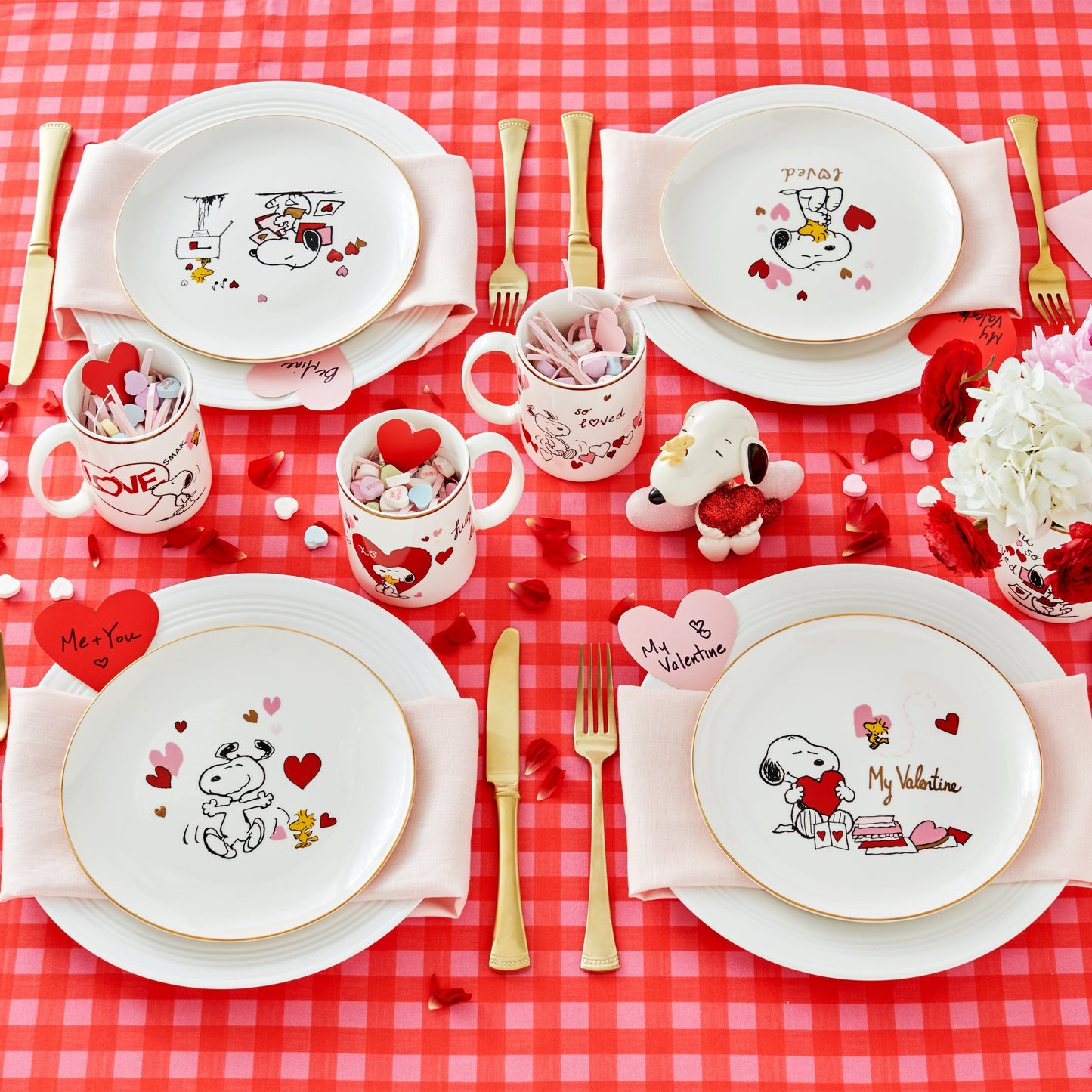 Gingham Pink Dinner Plates, Set of 4