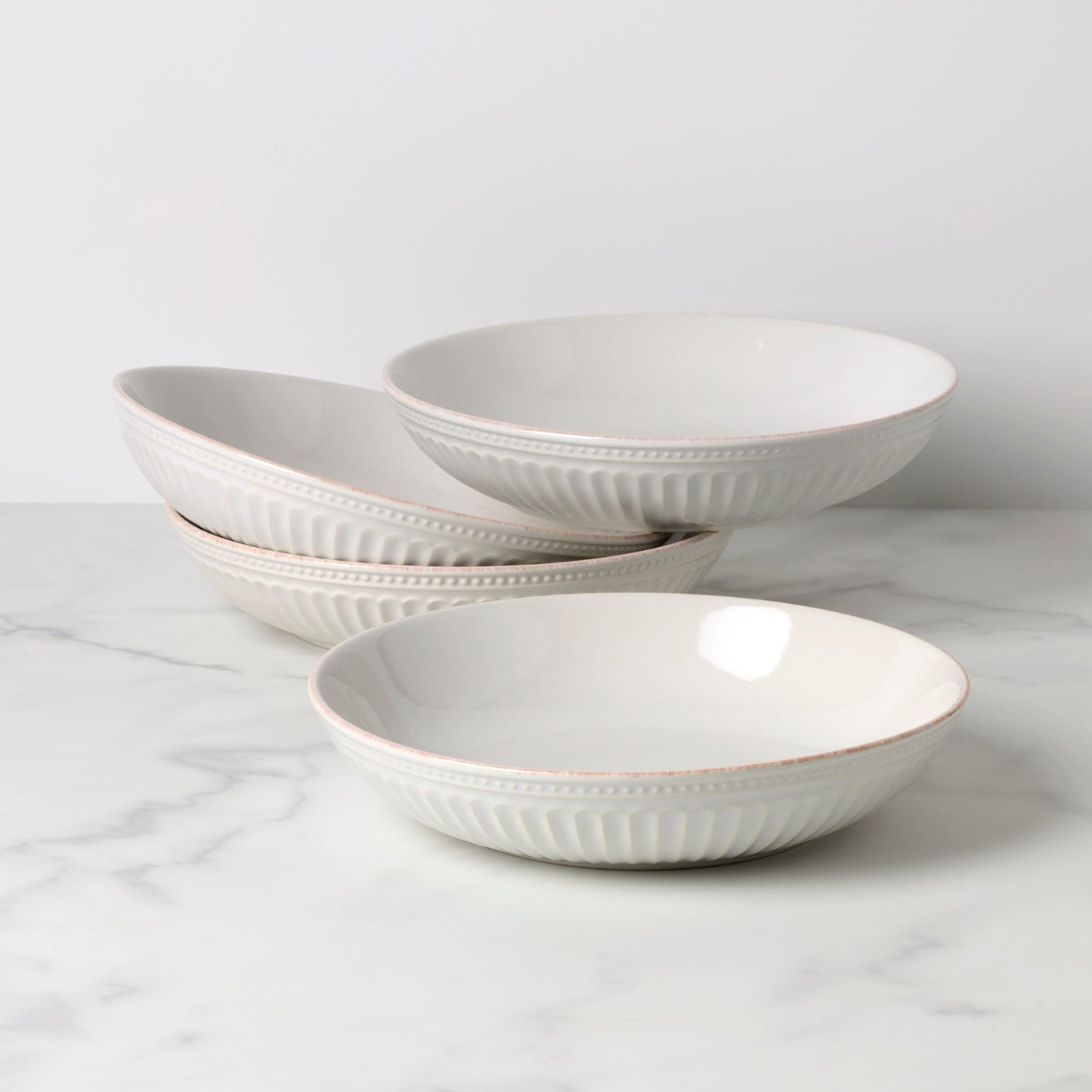 French Perle Groove White Dinner Bowls, Set of 4