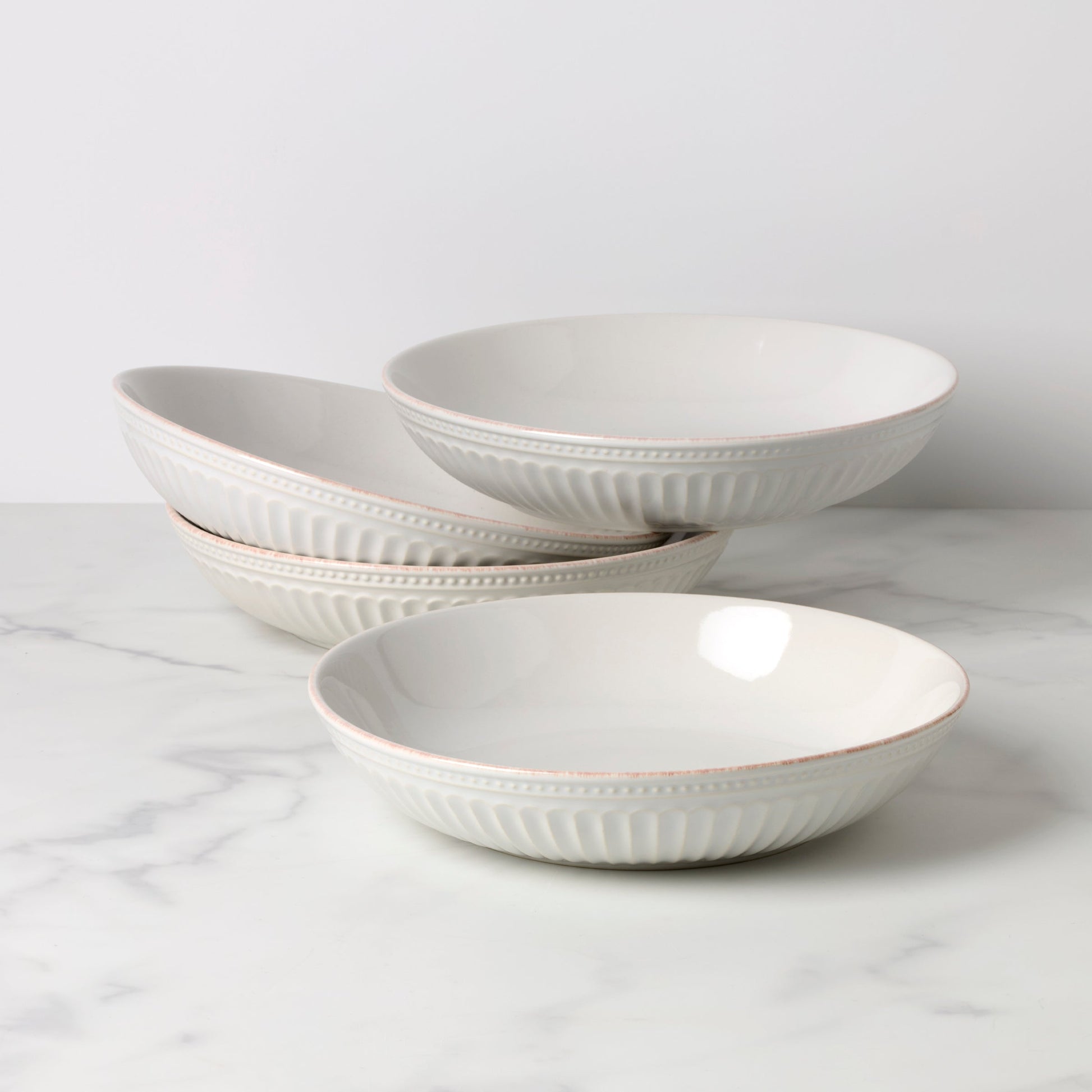French Perle Groove White Dinner Bowls, Set of 4