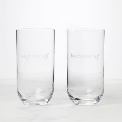 Bottoms Up & Top Me Off Highball Glasses, Set of 2