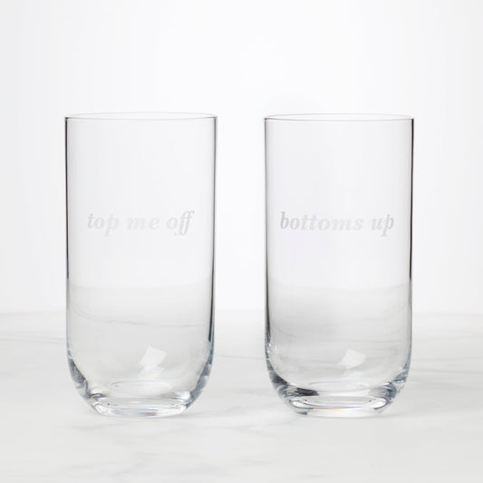 Bottoms Up & Top Me Off Highball Glasses, Set of 2