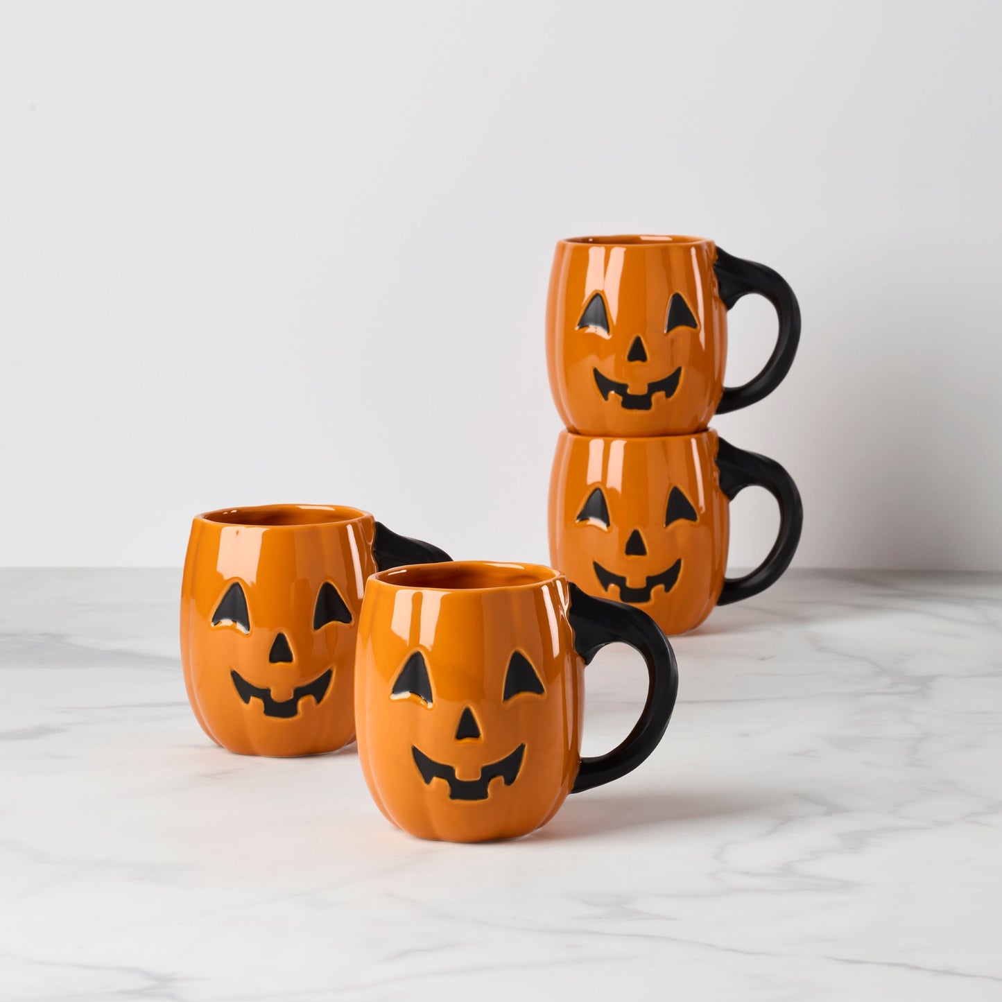 Halloween Figural Pumpkin Mugs, Set of 4