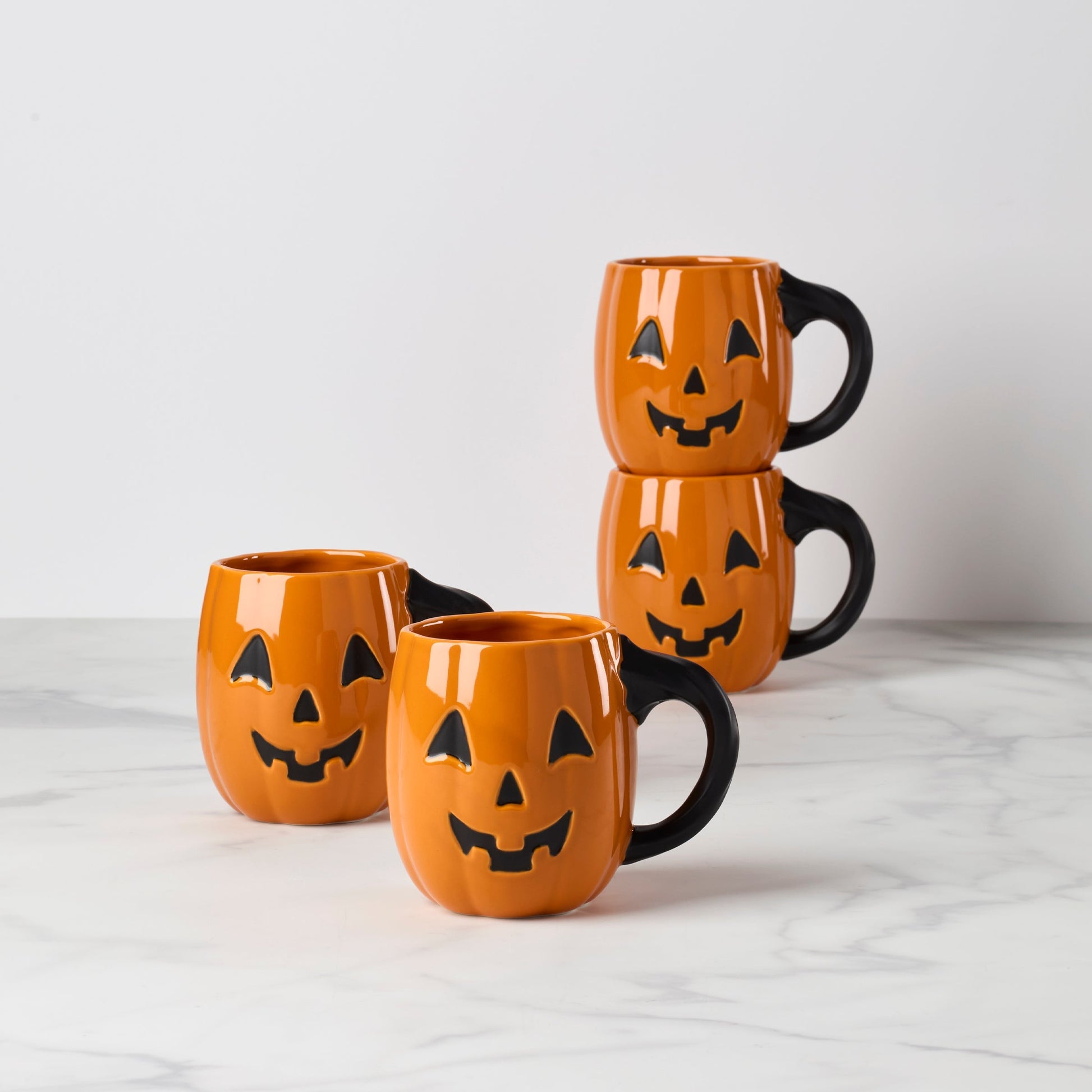 Halloween Figural Pumpkin Mugs, Set of 4