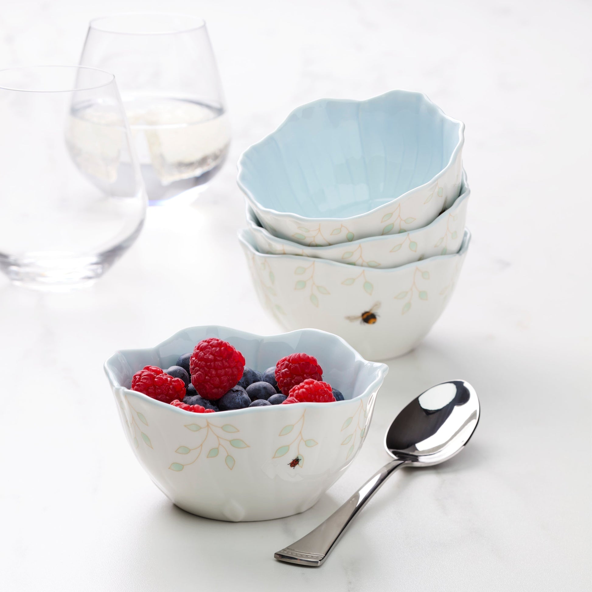 Butterfly Meadow Floral Blue Dessert Bowls, Set of 4