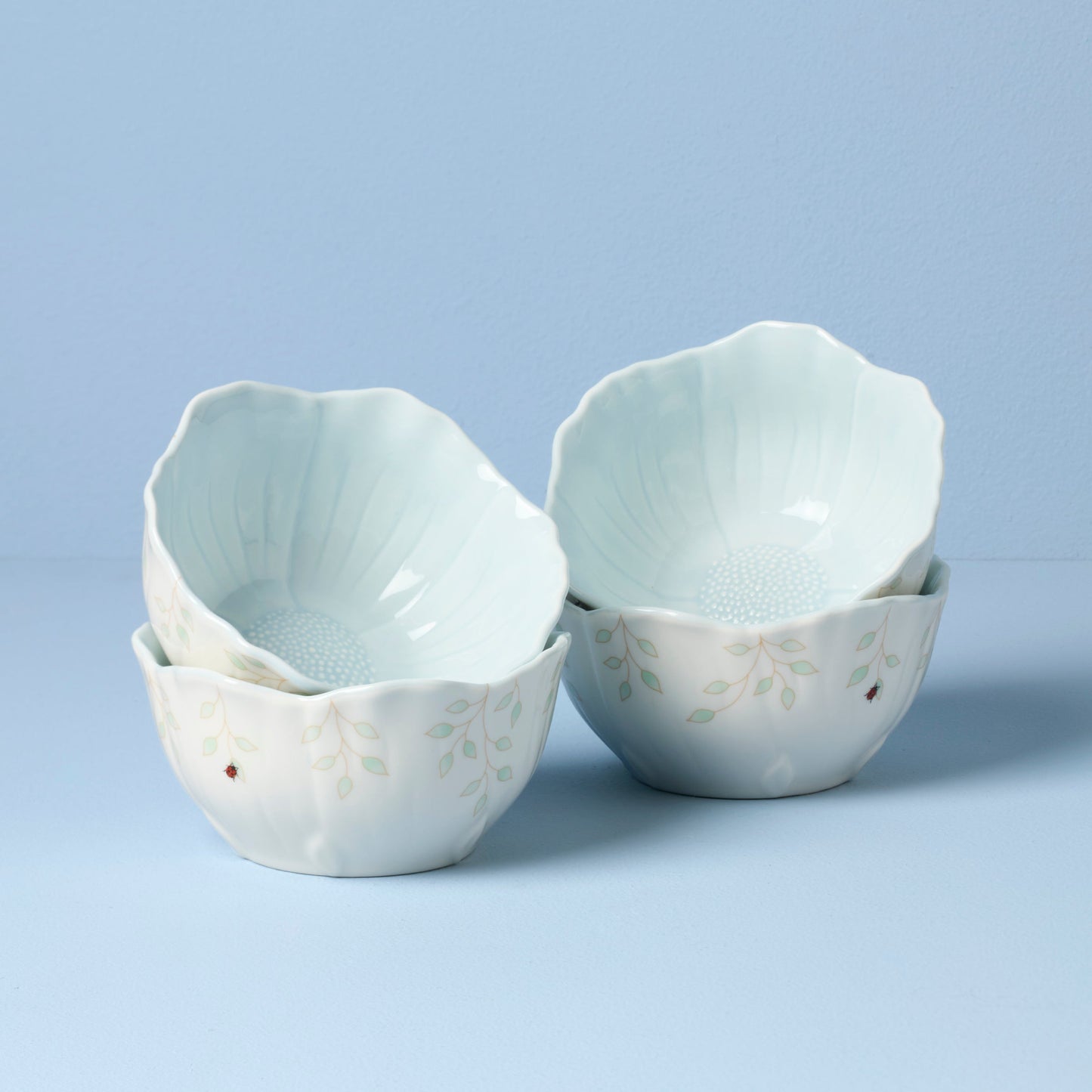 Butterfly Meadow Floral Blue Dessert Bowls, Set of 4