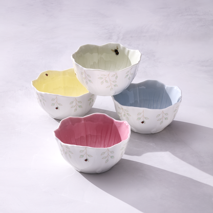 Butterfly Meadow Floral Blue Dessert Bowls, Set of 4