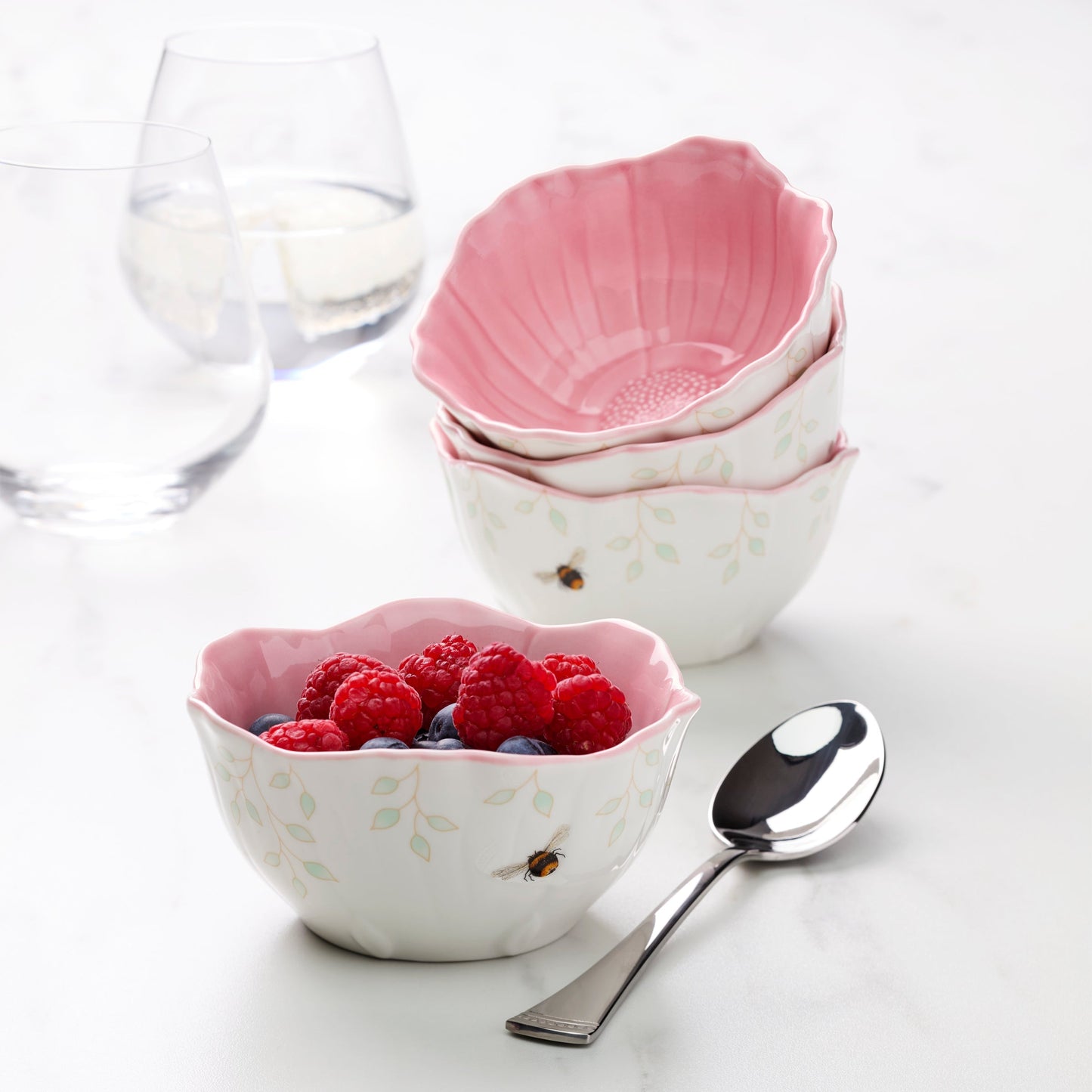 Butterfly Meadow Floral Pink Dessert Bowls, Set of 4