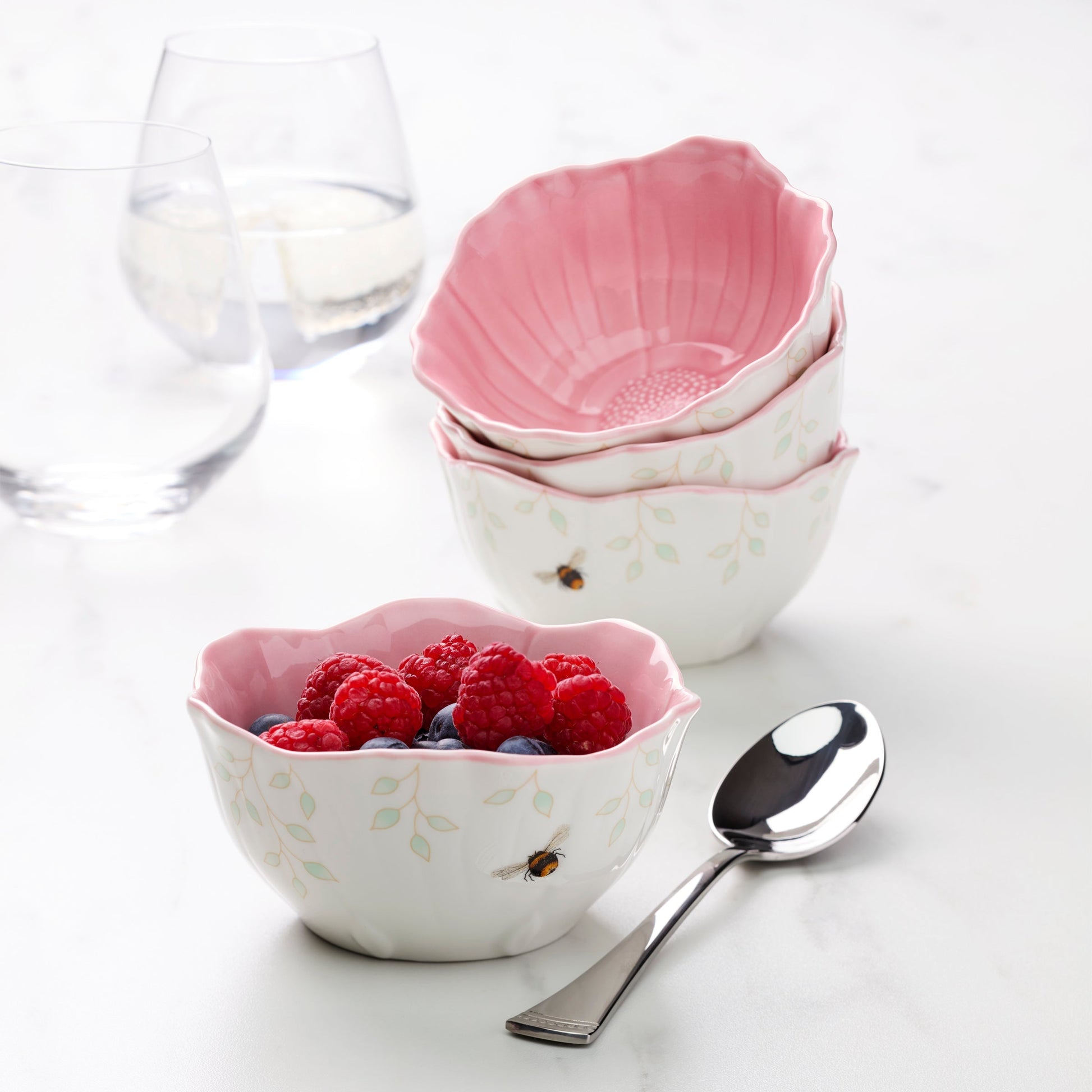 Butterfly Meadow Floral Pink Dessert Bowls, Set of 4
