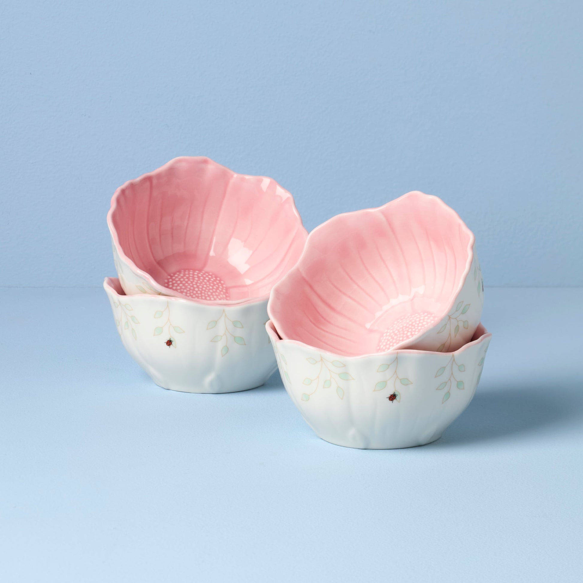 Butterfly Meadow Floral Pink Dessert Bowls, Set of 4