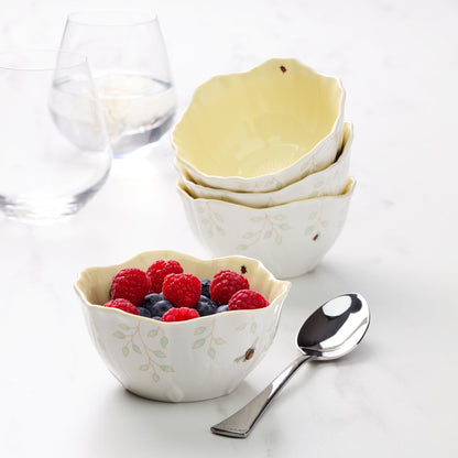 Butterfly Meadow Floral Yellow Dessert Bowls, Set of 4