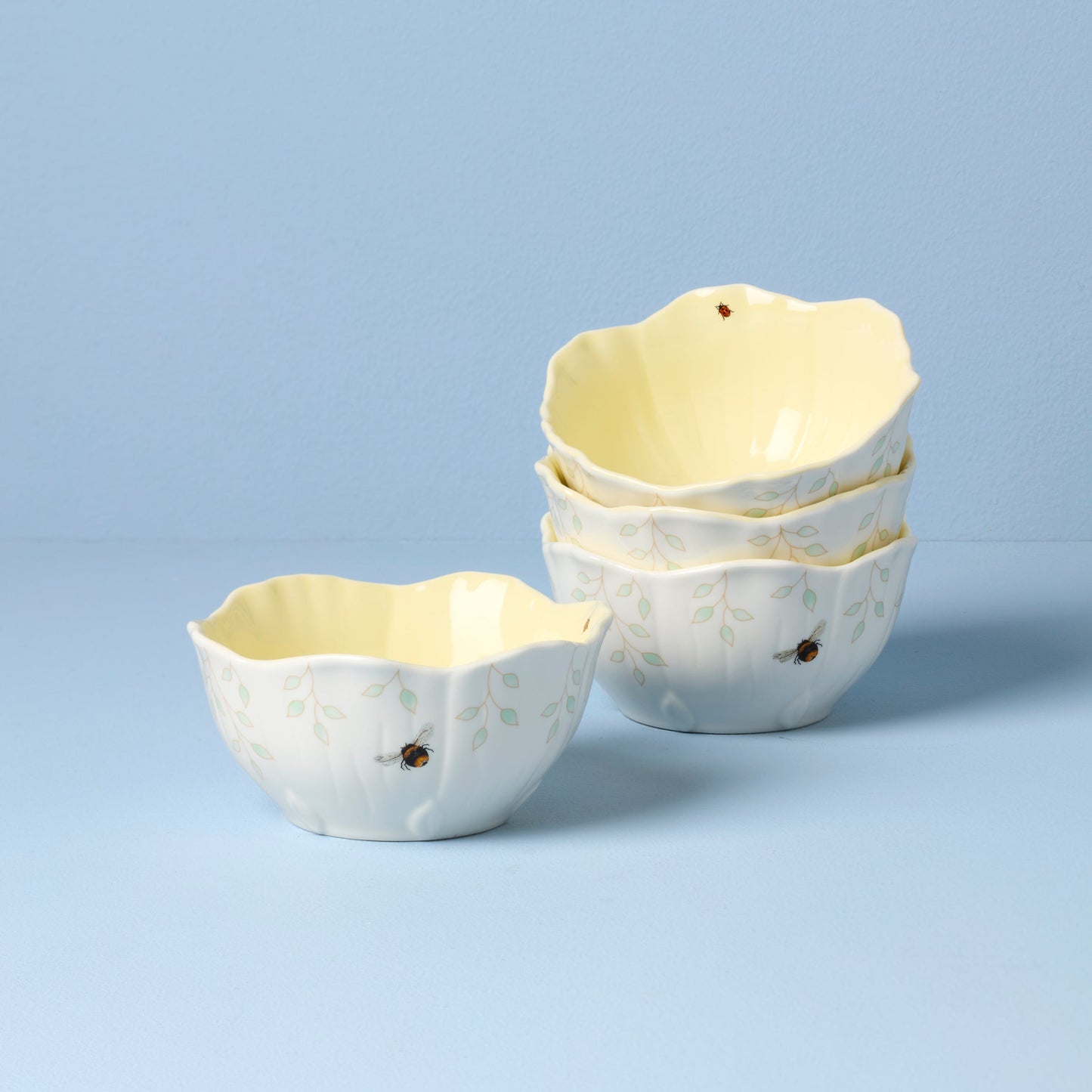 Butterfly Meadow Floral Yellow Dessert Bowls, Set of 4