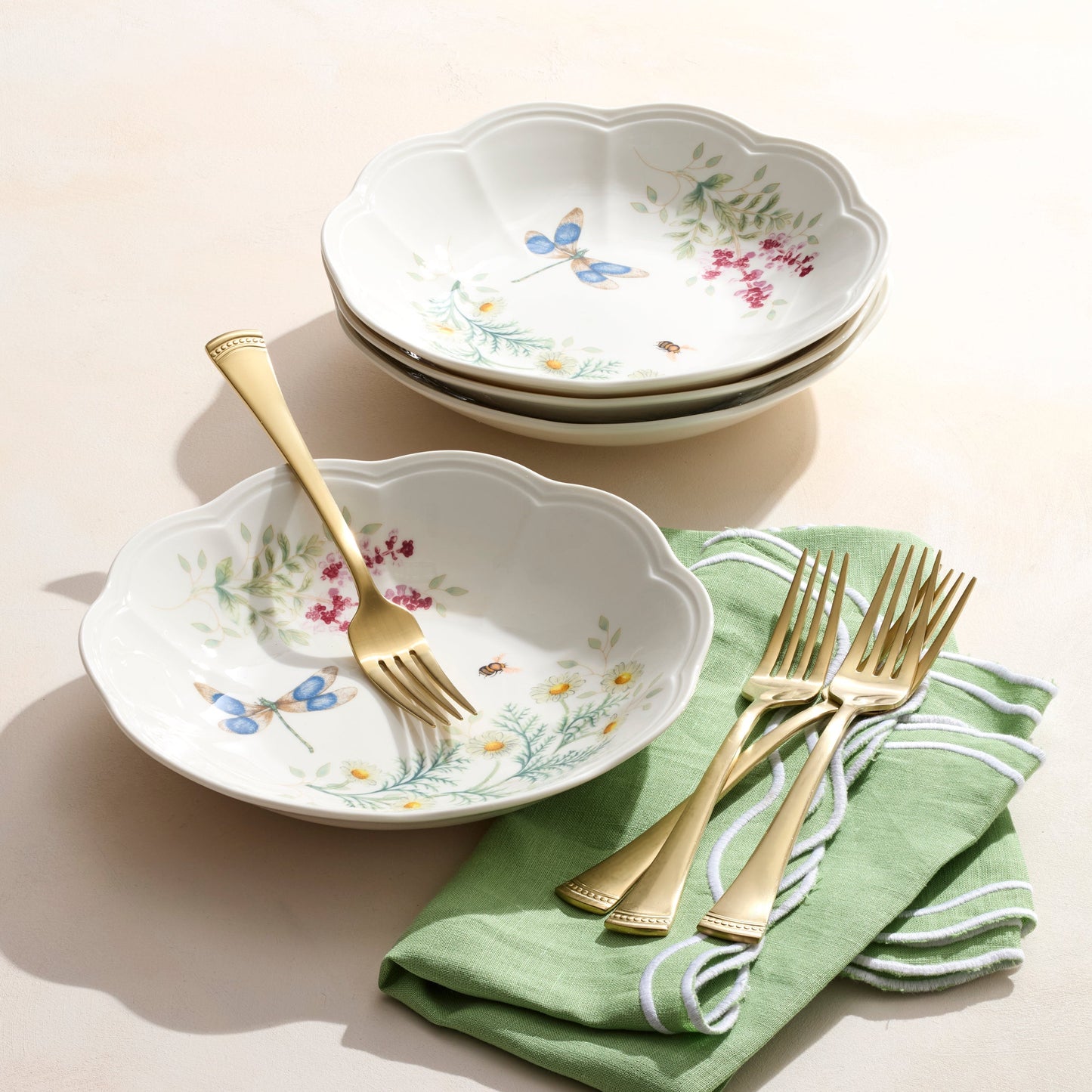 Butterfly Meadow Herbs Pasta Bowls, Set of 4