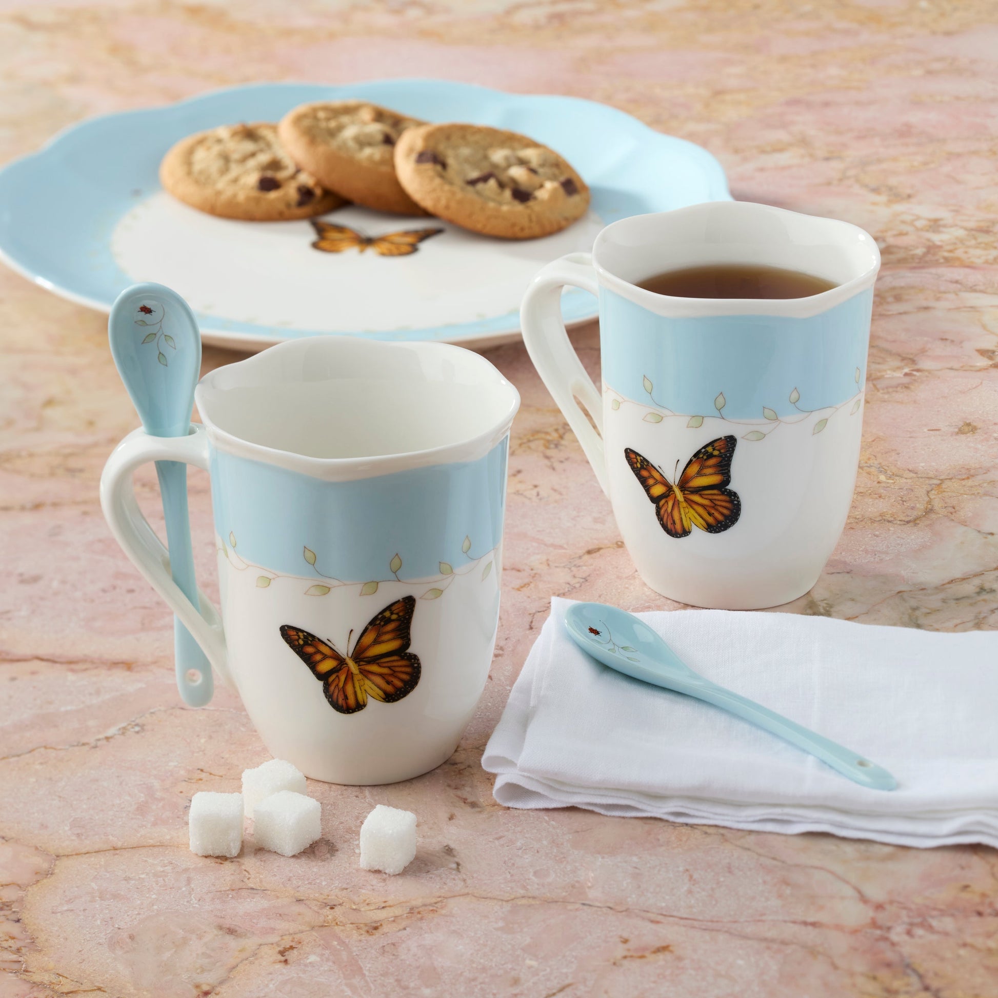 Butterfly Meadow Color Mugs with Spoons, Set of 8