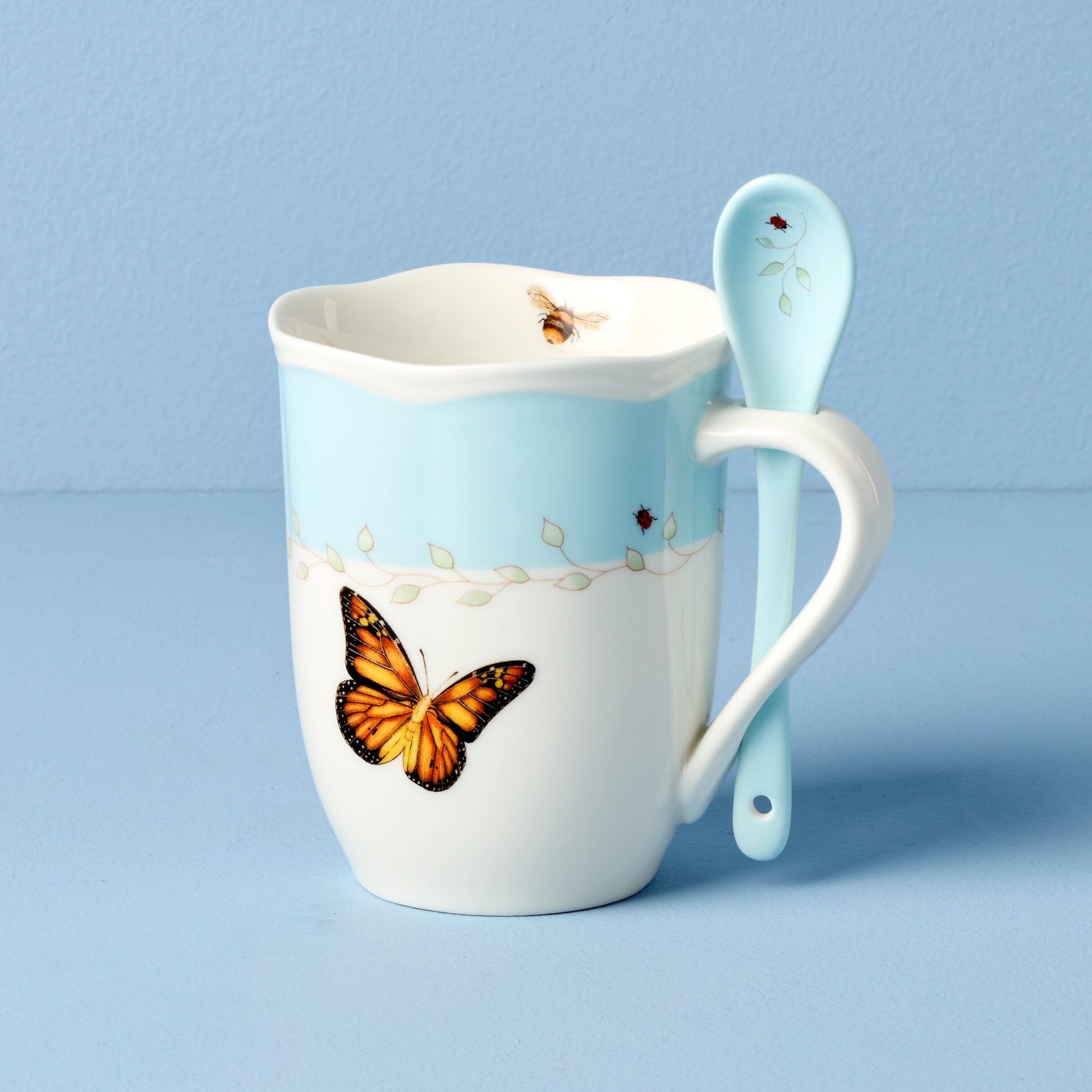 Butterfly Meadow Blue Mugs with Spoons, Set of 2