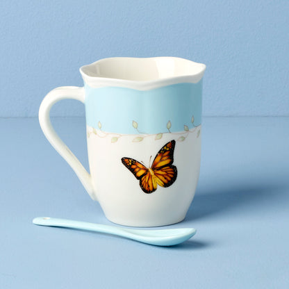 Butterfly Meadow Blue Mugs with Spoons, Set of 2