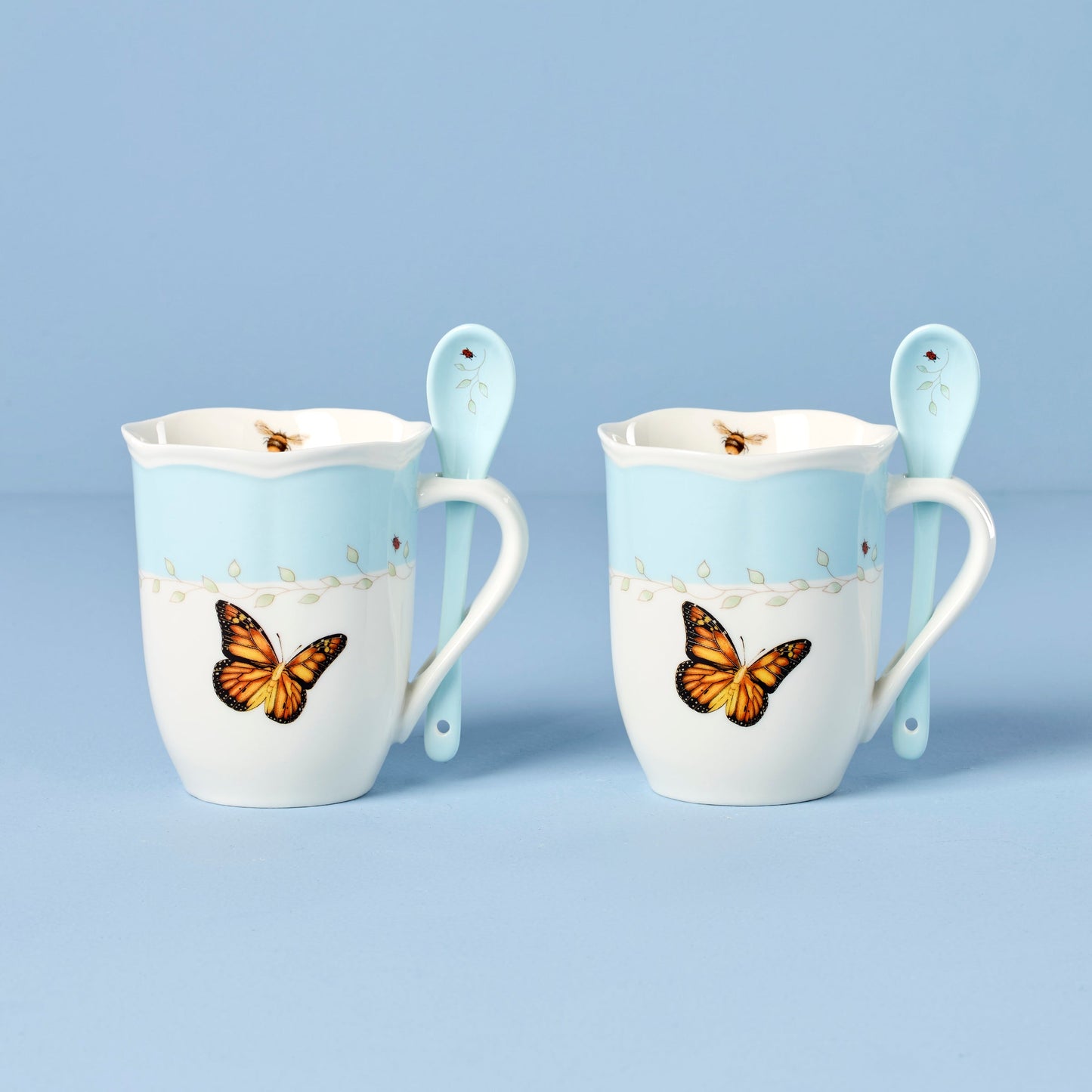 Butterfly Meadow Blue Mugs with Spoons, Set of 2
