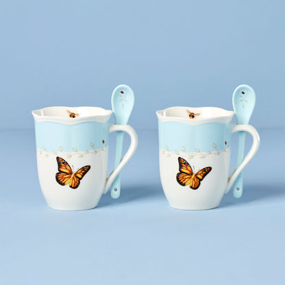 Butterfly Meadow Blue Mugs with Spoons, Set of 2