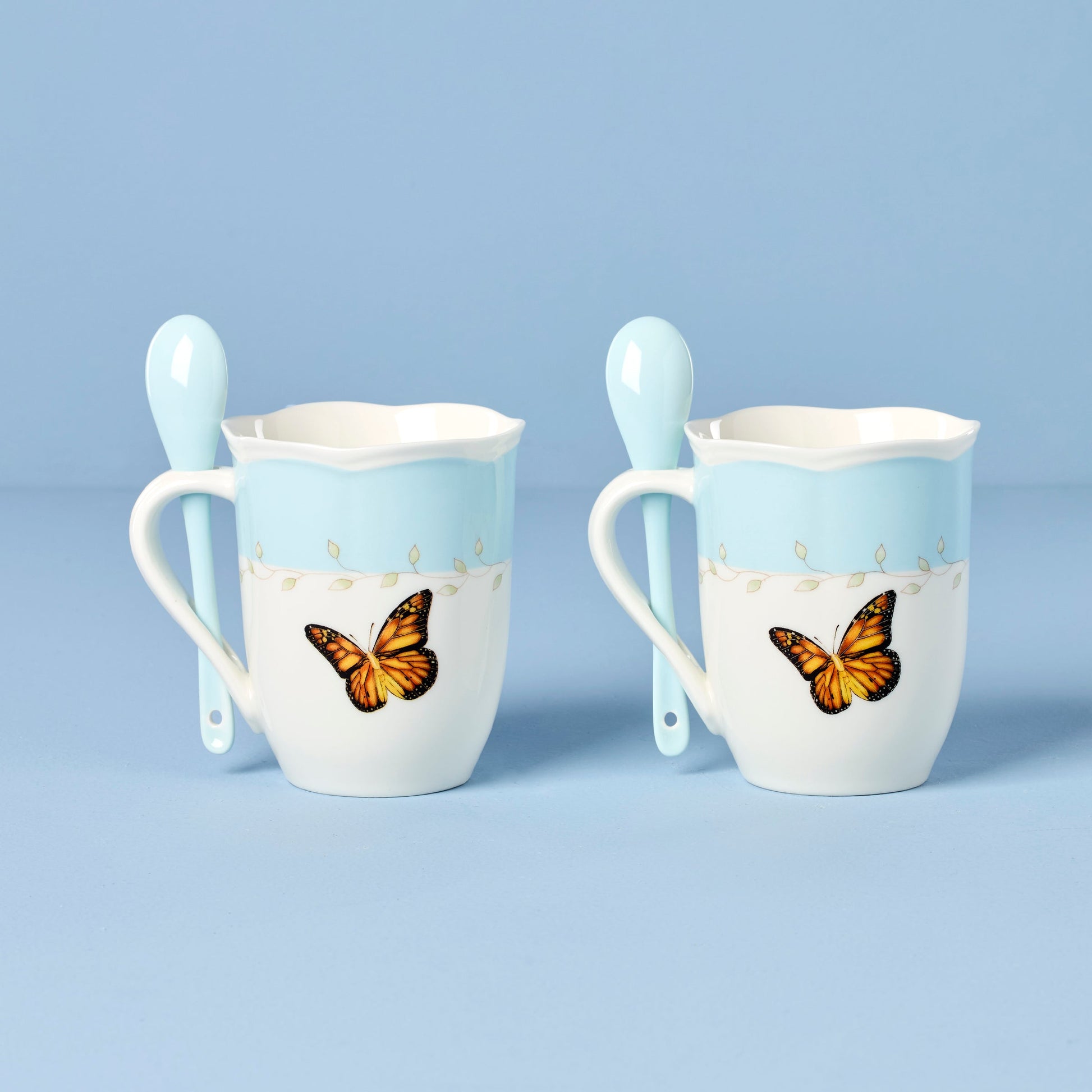 Butterfly Meadow Blue Mugs with Spoons, Set of 2