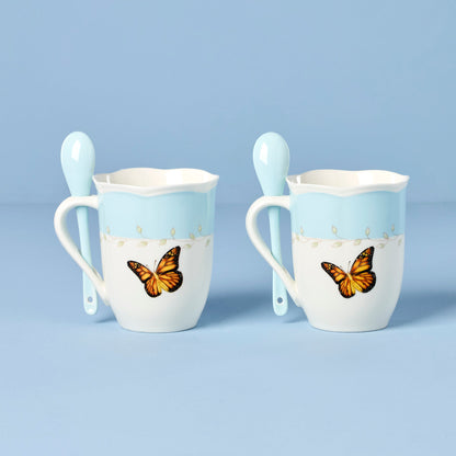 Butterfly Meadow Blue Mugs with Spoons, Set of 2