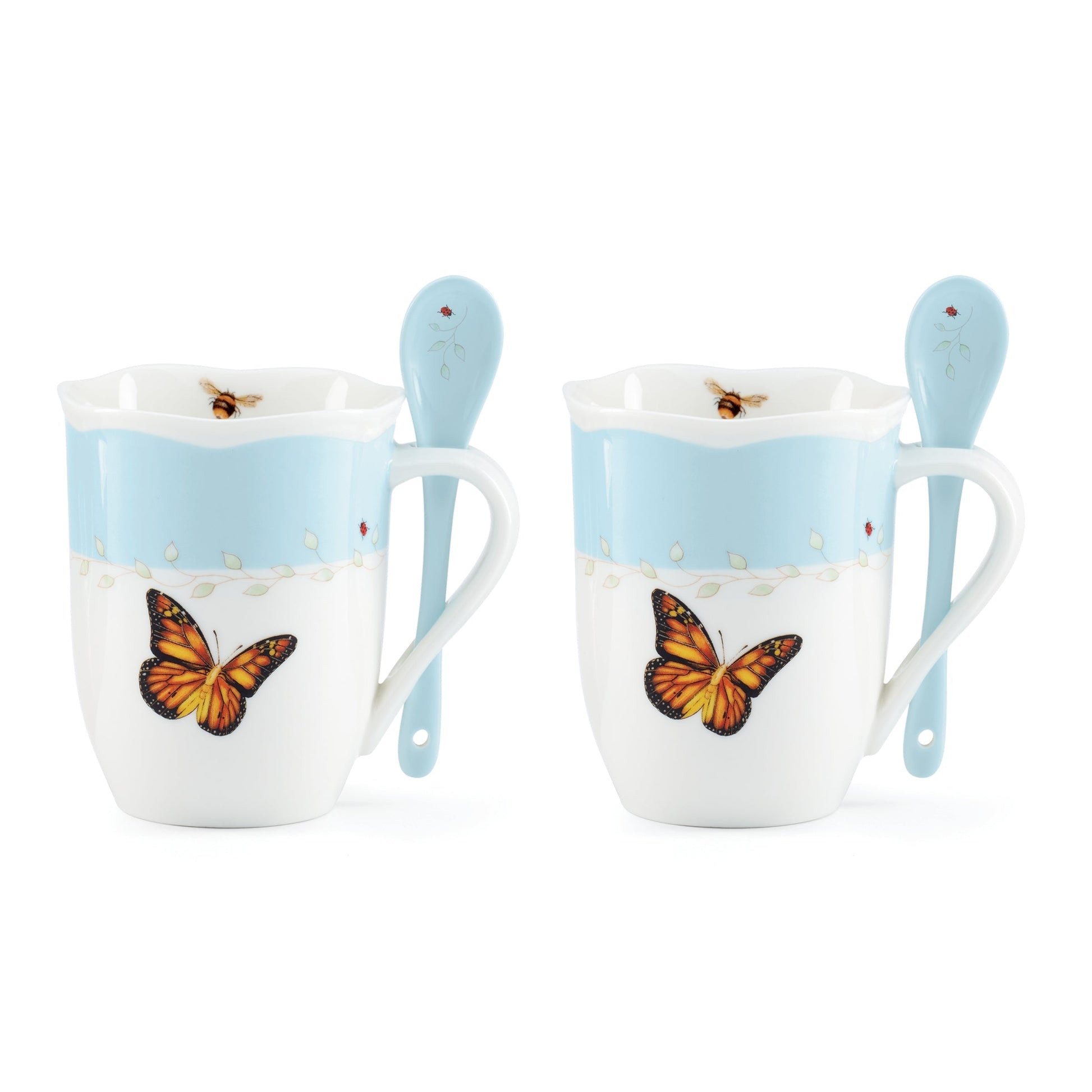 Butterfly Meadow Color Mugs with Spoons, Set of 8