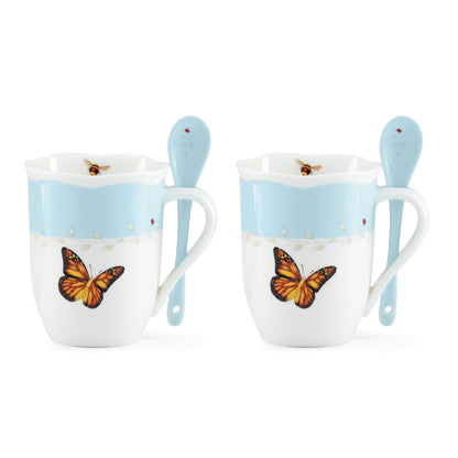 Butterfly Meadow Color Mugs with Spoons, Set of 8